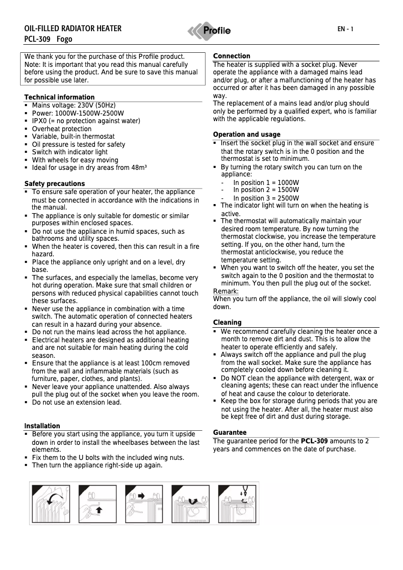 Página 1 del manual Manual de usuario Profile Fogo PCL-309