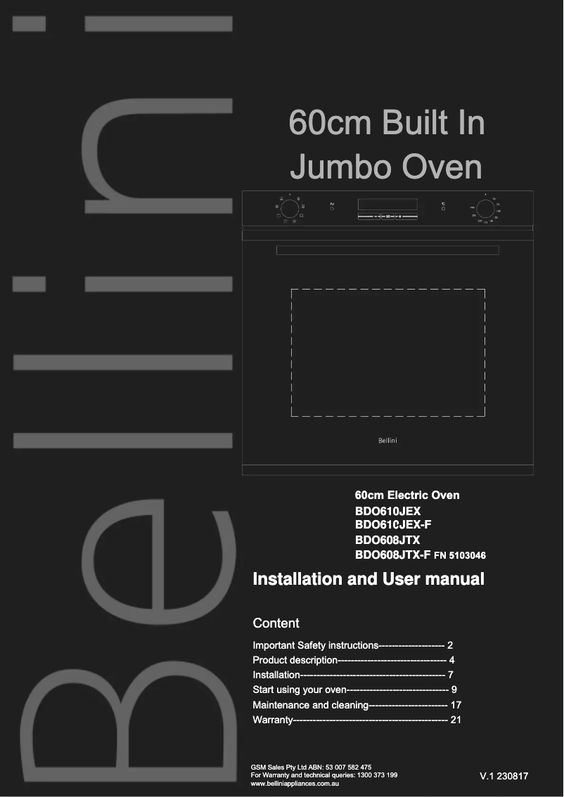 Página 1 del manual Manual de usuario Bellini BDO608JTX-F