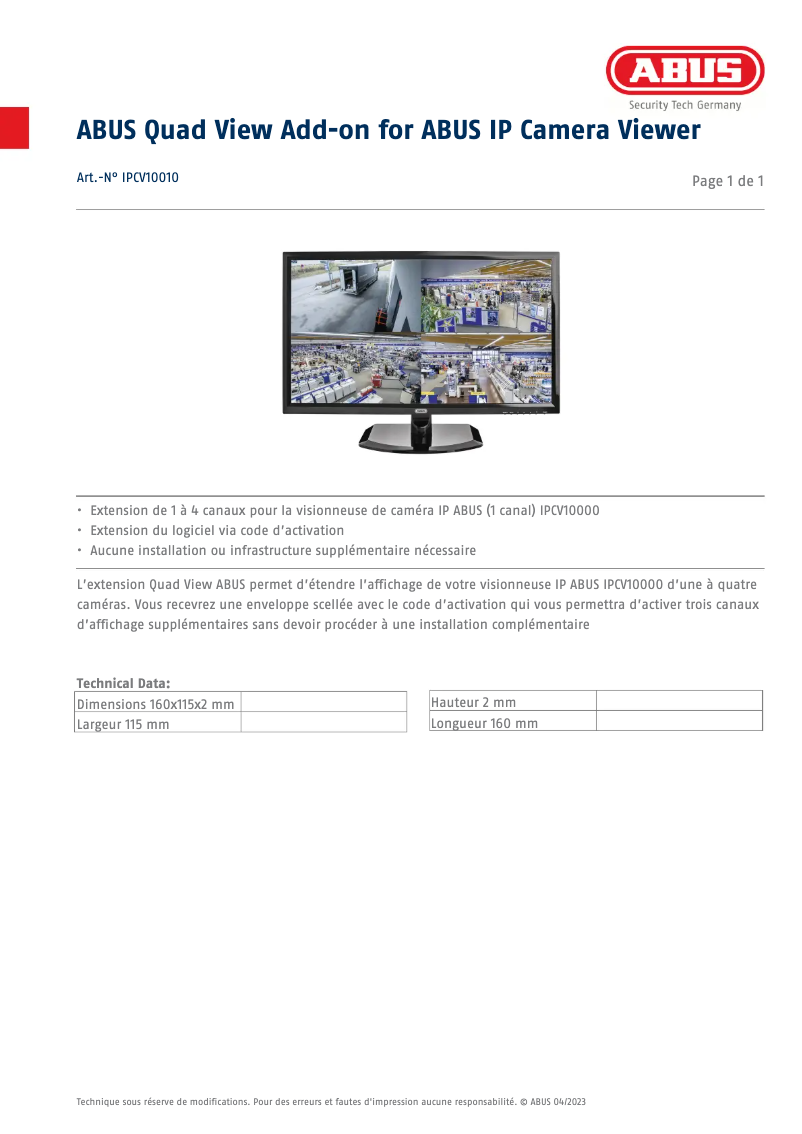 Página 1 del manual Ficha técnica Abus IPCV10010