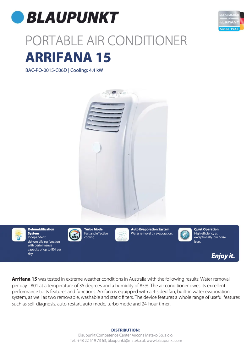 Página 1 del manual Ficha técnica Blaupunkt Arrifana 15