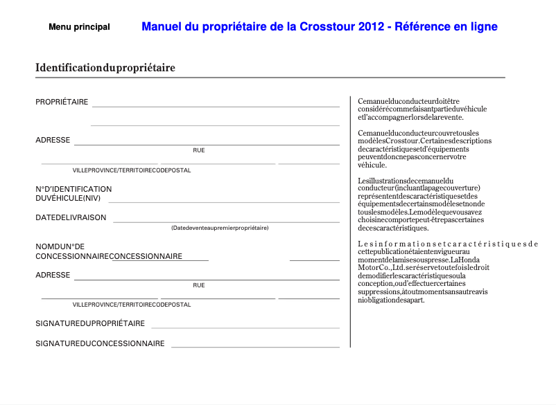 Imagen de la primera página del manual del dispositivo Accord CrossTour (2012)