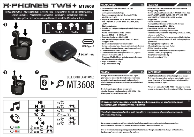 Página 1 del manual Manual de usuario Media-Tech R-PHONES TWS MT3608K