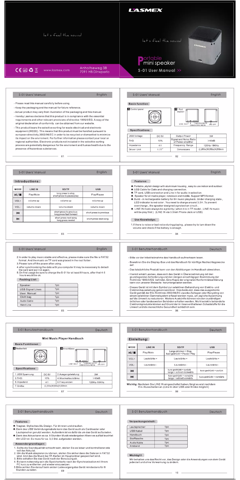 Imagen de la primera página del manual del dispositivo S-01