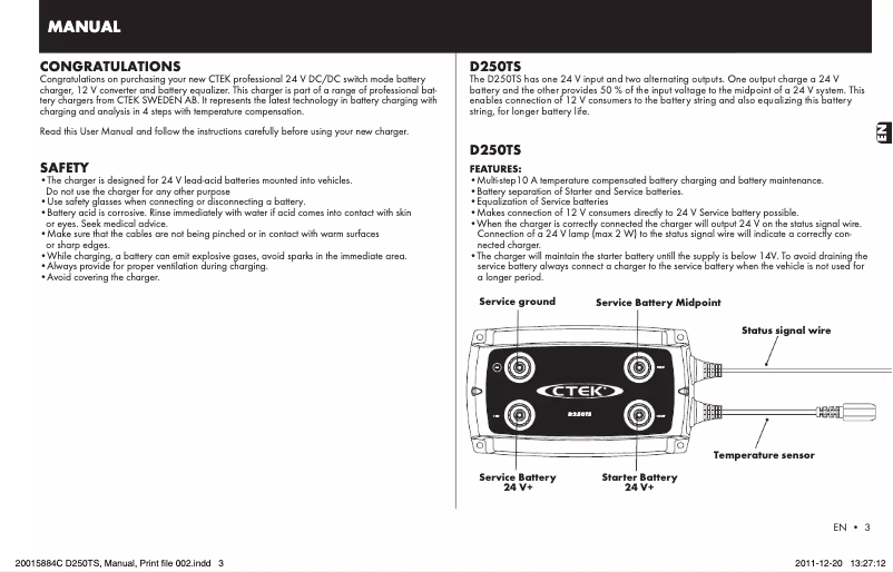 Imagen de la primera página del manual del dispositivo D250TS