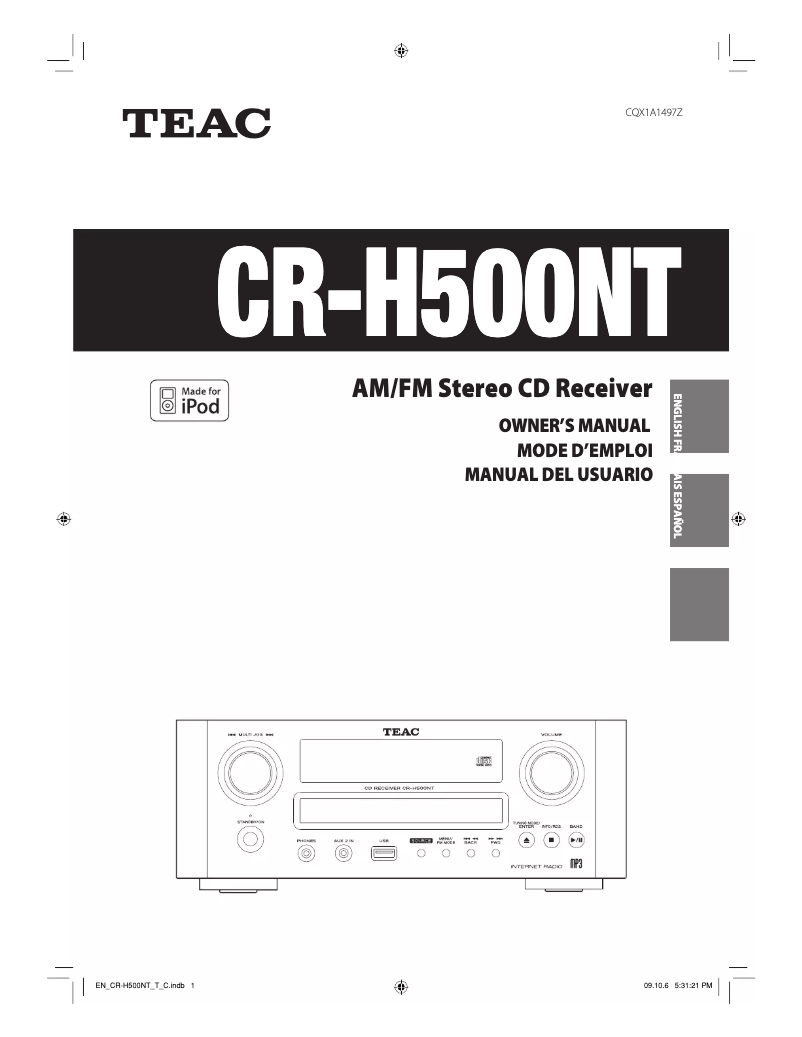 Imagen de la primera página del manual del dispositivo CR-H500NT S