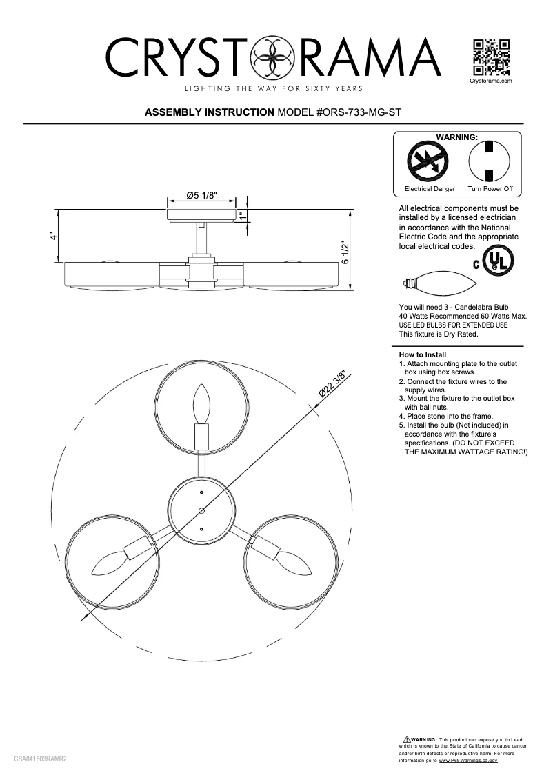 Página 1 del manual Manual de usuario Crystorama Orson ORS-733-MG-ST