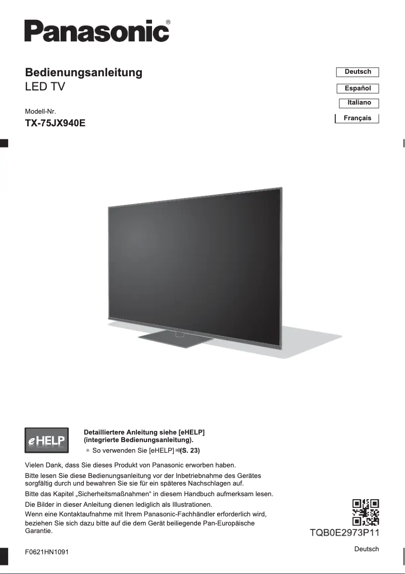 Página 1 del manual Guía de inicio rápido Panasonic TX-75JX940E