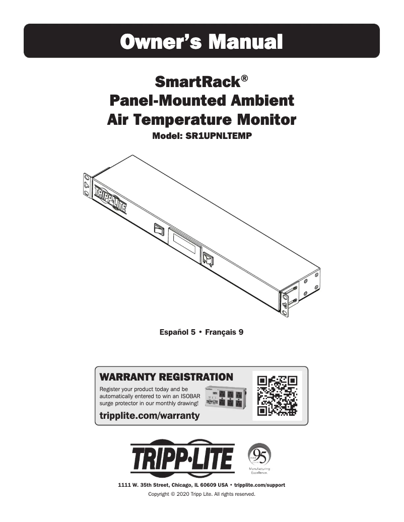 Imagen de la primera página del manual del dispositivo SmartRack SR1UPNLTEMP