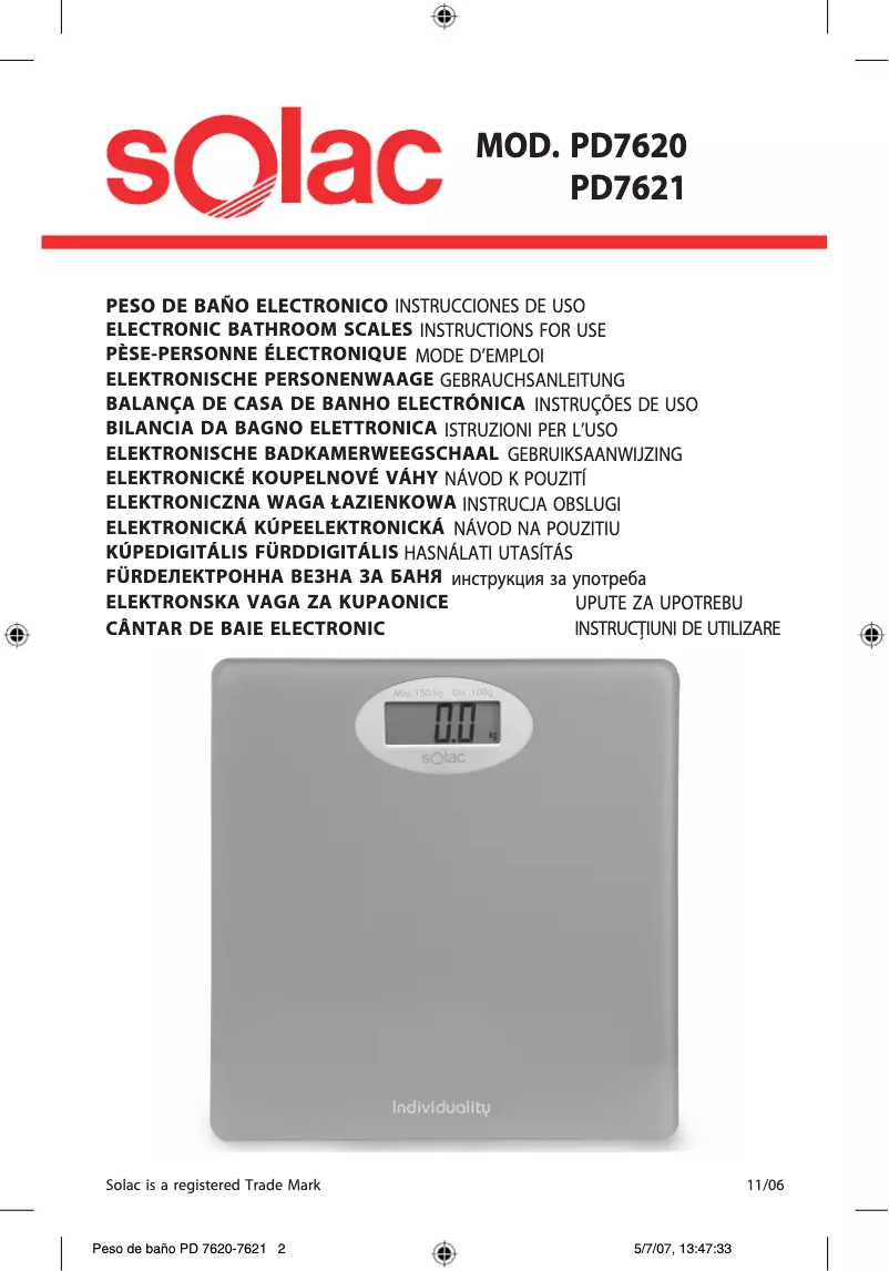 Imagen de la primera página del manual del dispositivo PD7621