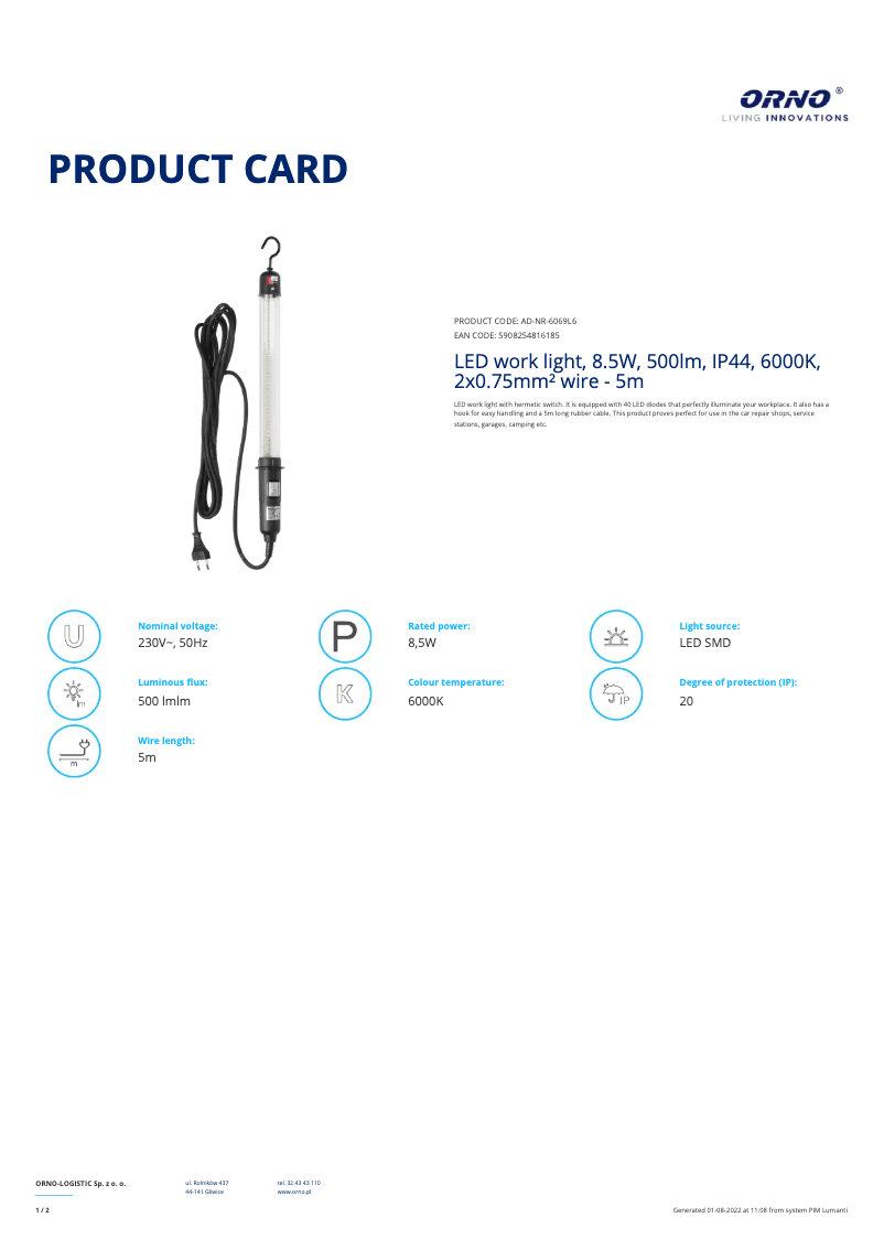 Página 1 del manual Ficha técnica Adviti AD-NR-6069L6