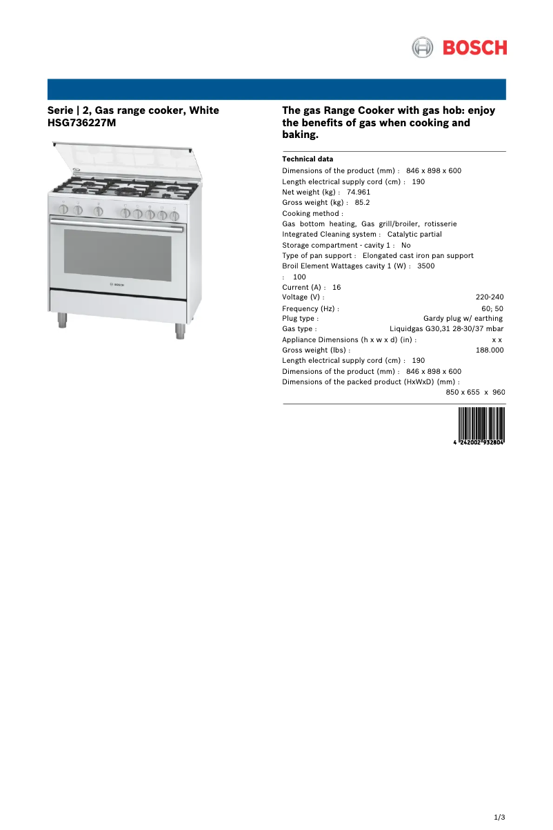 Imagen de la primera página del manual del dispositivo HSG736227M