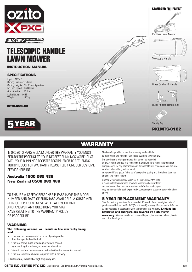 Página 1 del manual Manual de usuario Ozito PXLMTK-4182