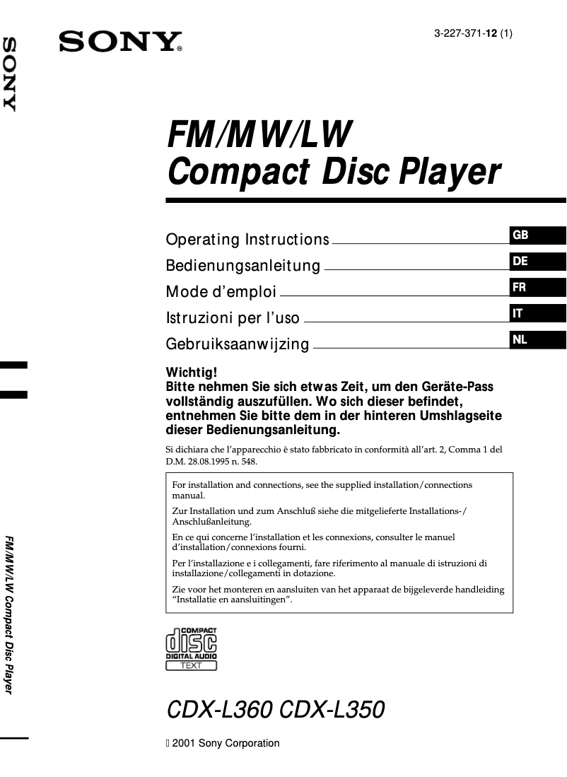 Página nº 1 - Manual de instrucciones Sony CDX-L360