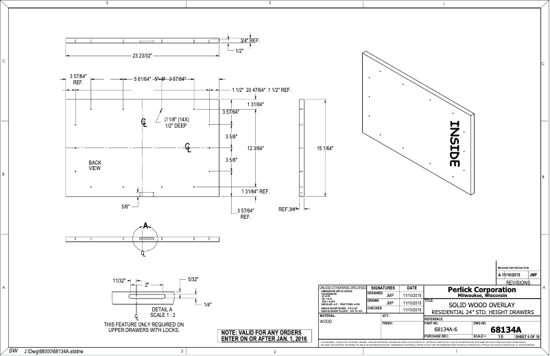 Página 1 del manual Dibujo técnico Perlick HP24ZS-4-6