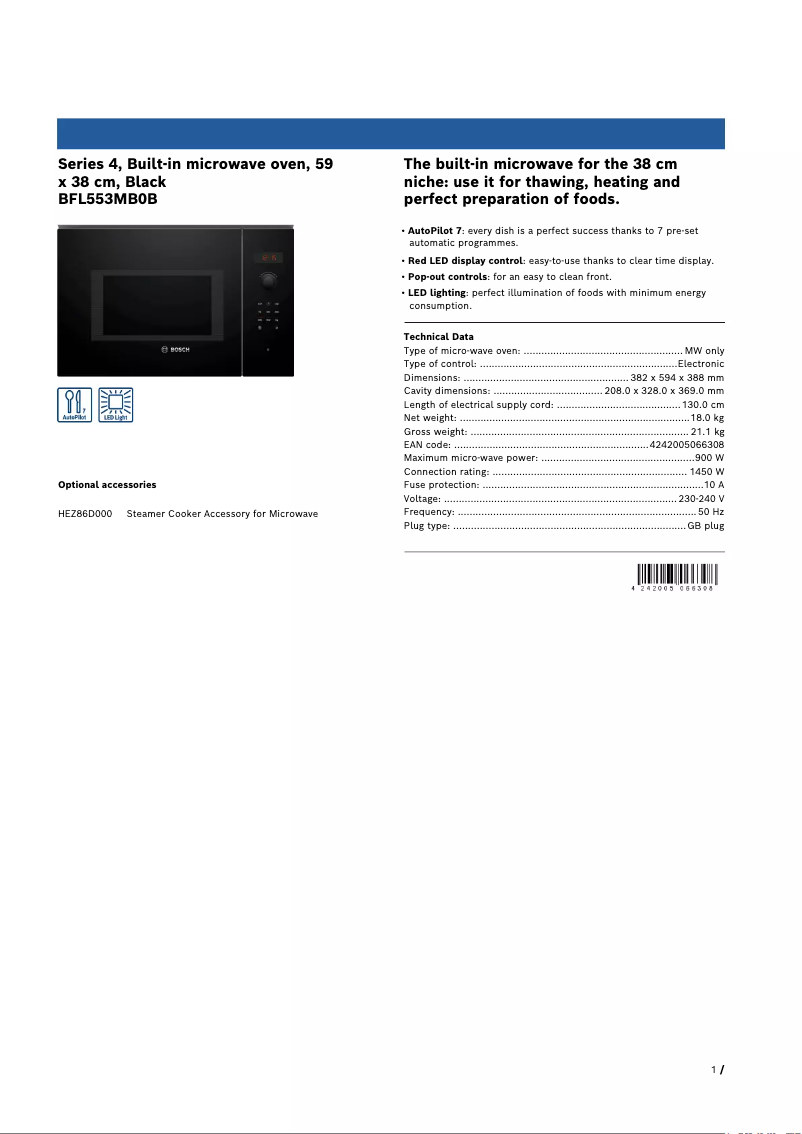 Página 1 del manual Ficha técnica Bosch BFL553MB0B