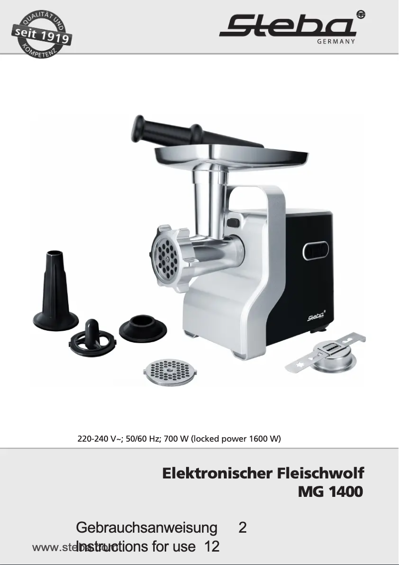 Página 1 del manual Manual de usuario Steba MG 1400