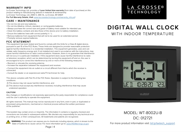 Imagen de la primera página del manual del dispositivo WT-8002U-B
