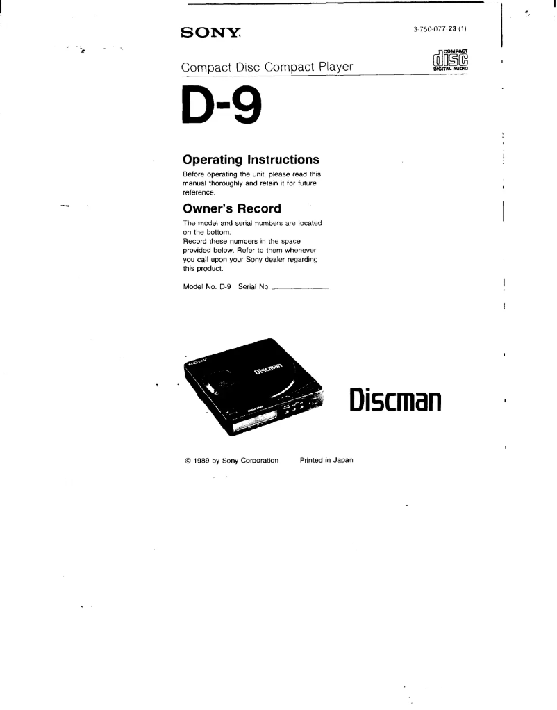 Imagen de la primera página del manual del dispositivo Discman D-9