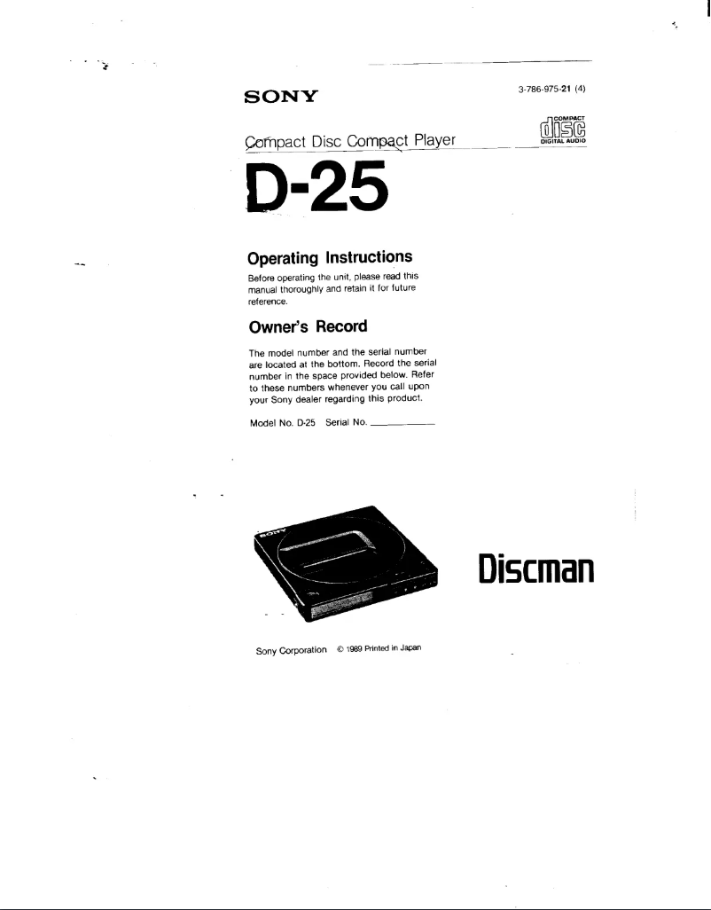 Imagen de la primera página del manual del dispositivo Discman D-25