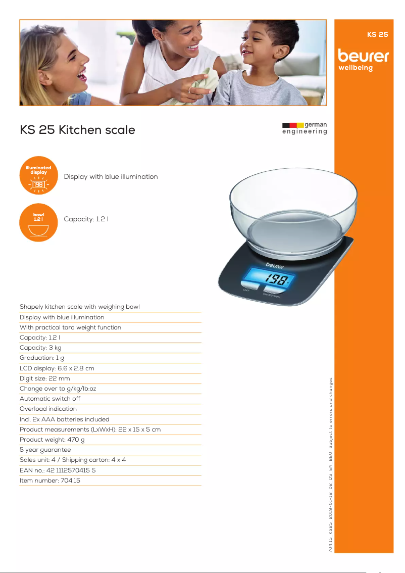 Página 1 del manual Ficha técnica Beurer KS 25