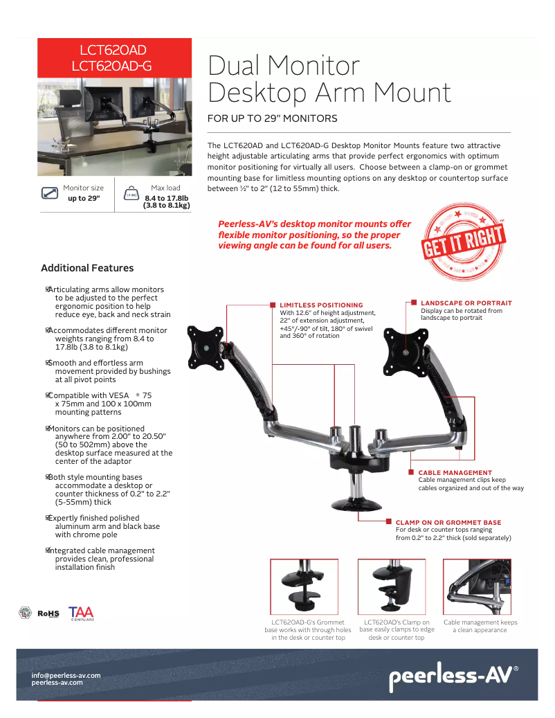 Página 1 del manual Manual de usuario Peerless-AV LCT620AD