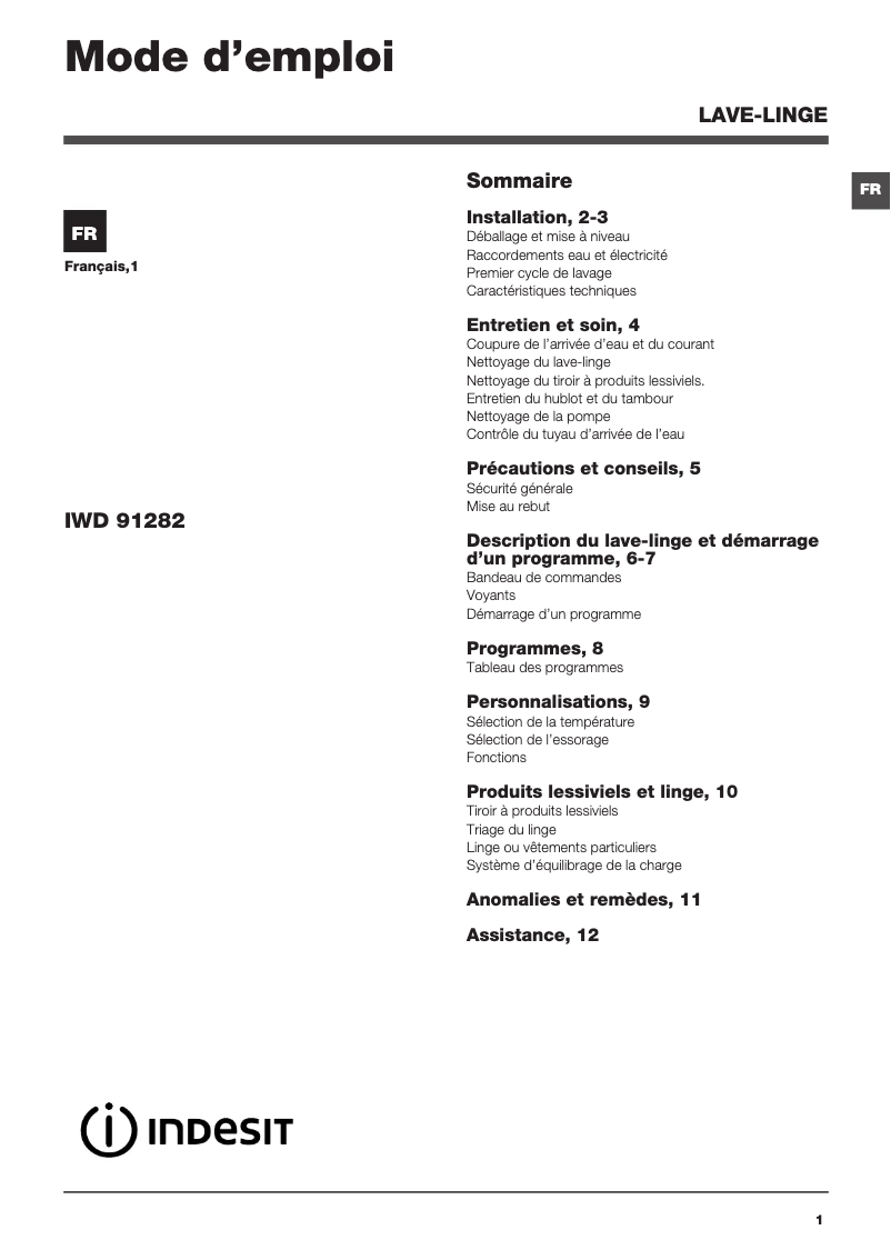 Imagen de la primera página del manual del dispositivo IWD 91282