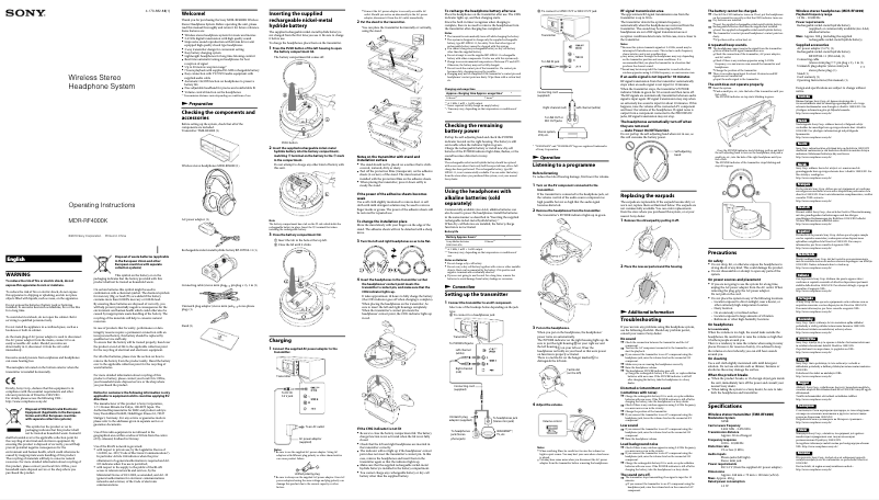 Página 1 del manual Manual de usuario Sony MDR-RF4000
