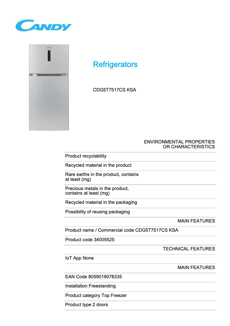 Imagen de la primera página del manual del dispositivo CDG5T7517CS KSA