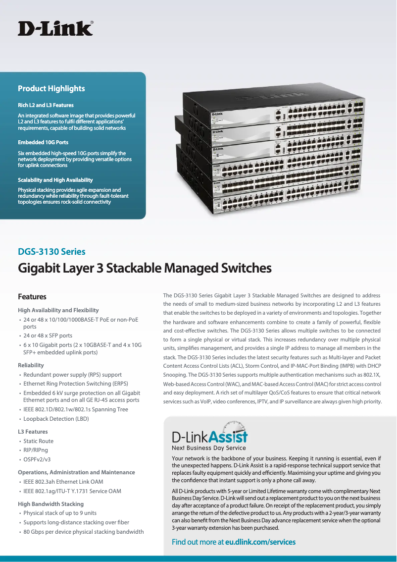 Imagen de la primera página del manual del dispositivo DGS-3130