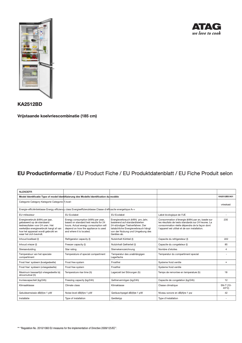 Página 1 del manual Ficha técnica Atag KA2512BD