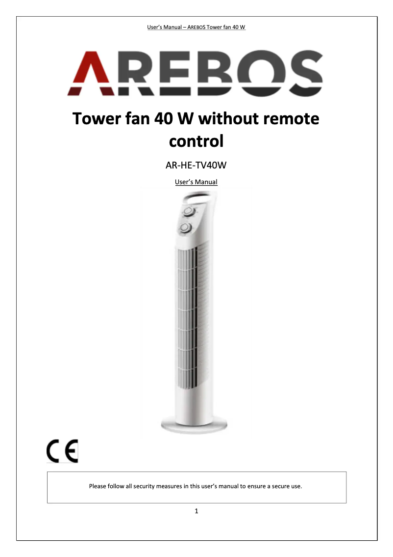 Imagen de la primera página del manual del dispositivo AR-HE-TV40W