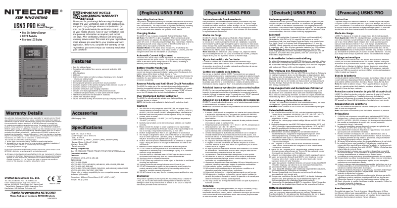 Página 1 del manual Manual de usuario Nitecore USN3 PRO