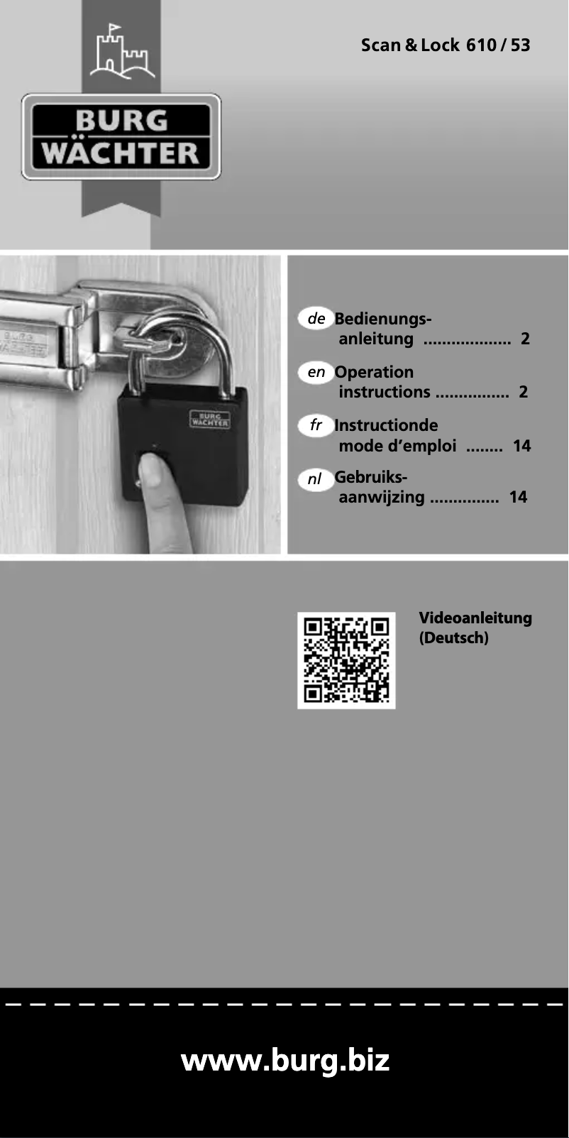 Imagen de la primera página del manual del dispositivo Scan & Lock 610 / 53