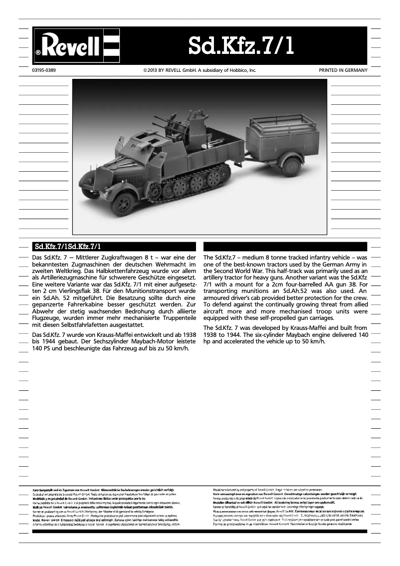 Imagen de la primera página del manual del dispositivo Sd.Kfz. 7/1