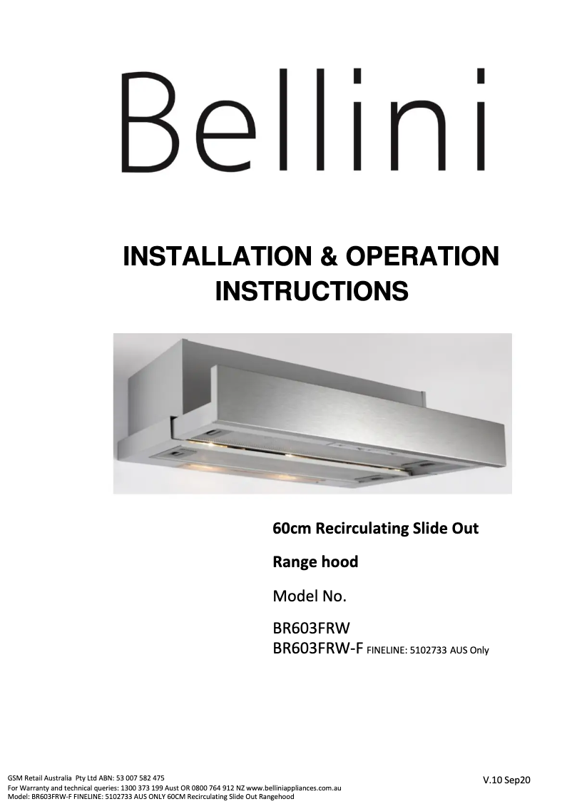 Página 1 del manual Manual de usuario Bellini BR603FRW-F