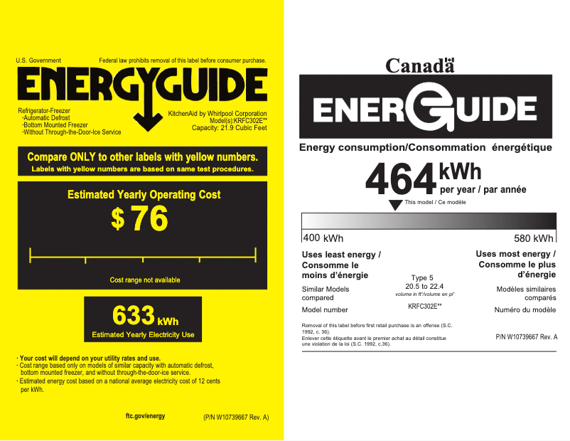 Página nº 1 - Etiqueta energética KitchenAid KRFC302ESS