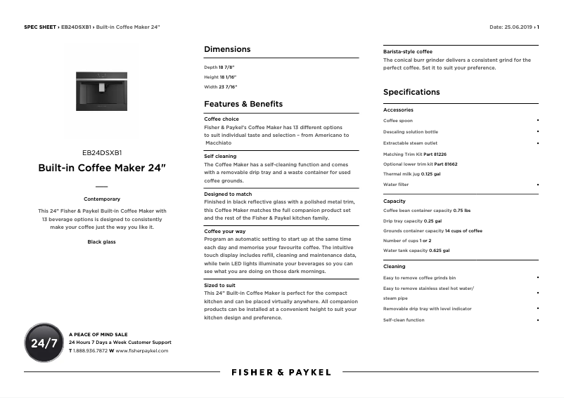 Página 1 del manual Ficha técnica Fisher & Paykel EB24DSXB1