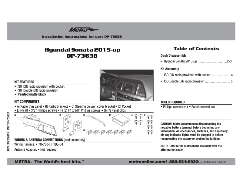 Página 1 del manual Manual de usuario Metra DP-7363B