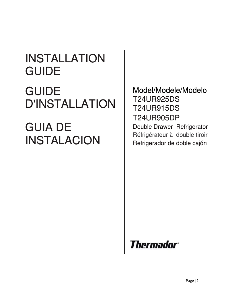 Página 1 del manual Guía de instalación Thermador T24UR925DS