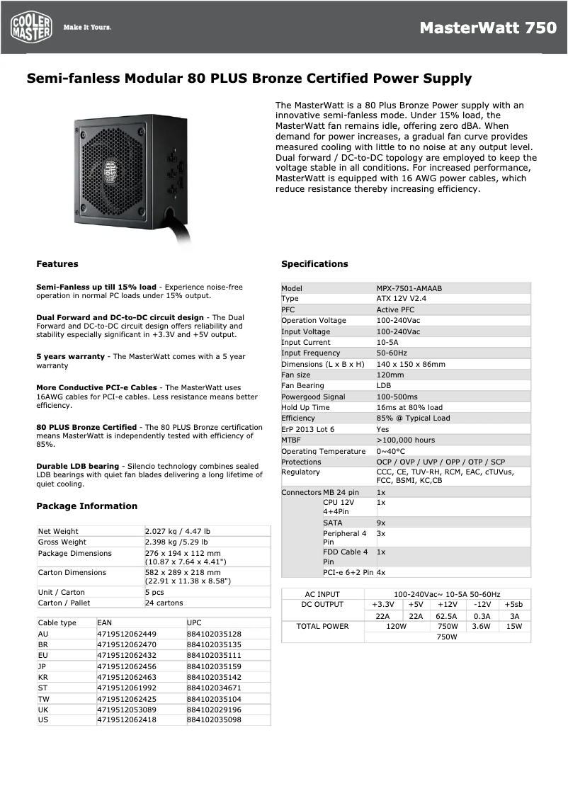 Página 1 del manual Manual de usuario Cooler Master MasterWatt 750