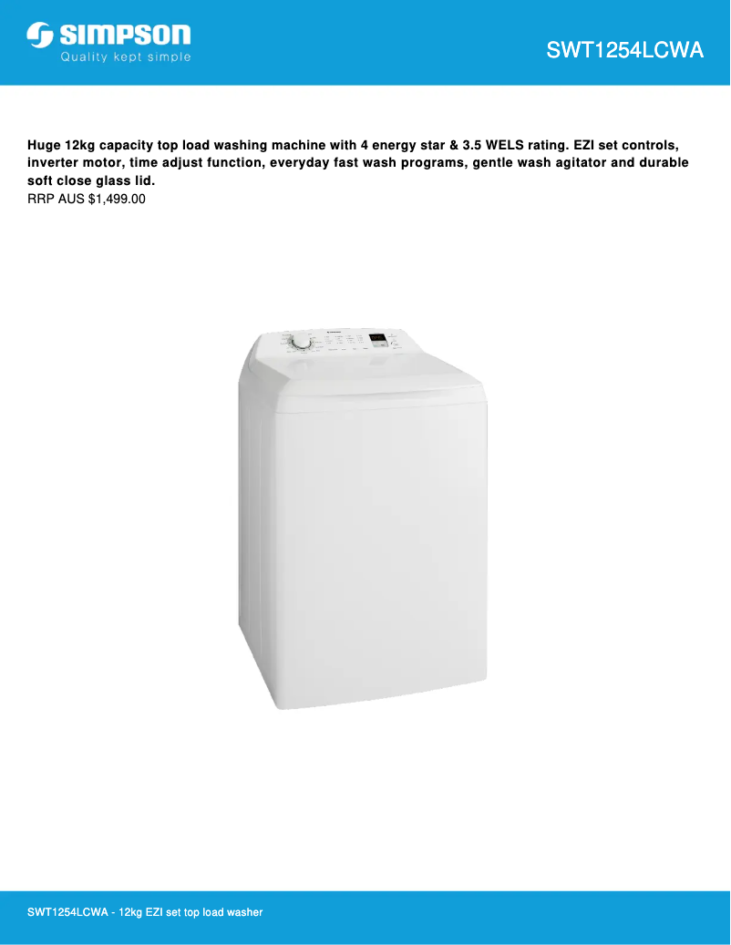 Página 1 del manual Ficha técnica Simpson SWT1254LCWA