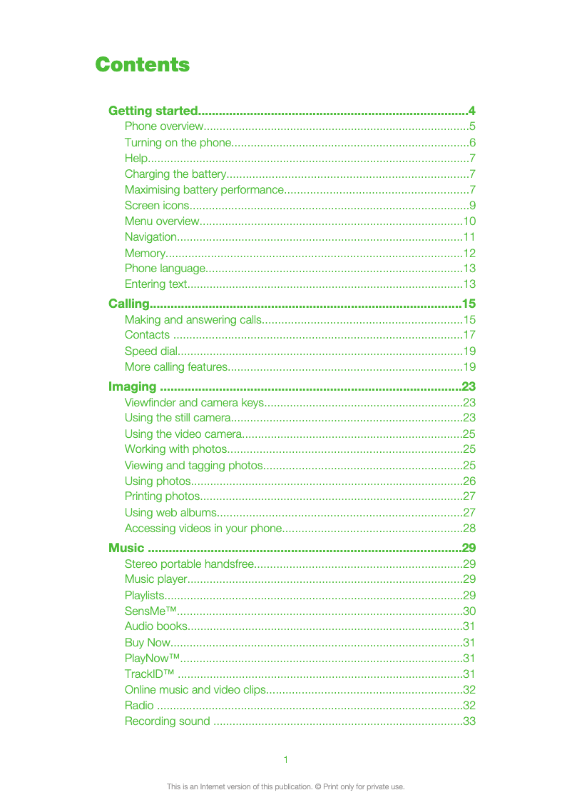 Imagen de la primera página del manual del dispositivo Ericsson Yari