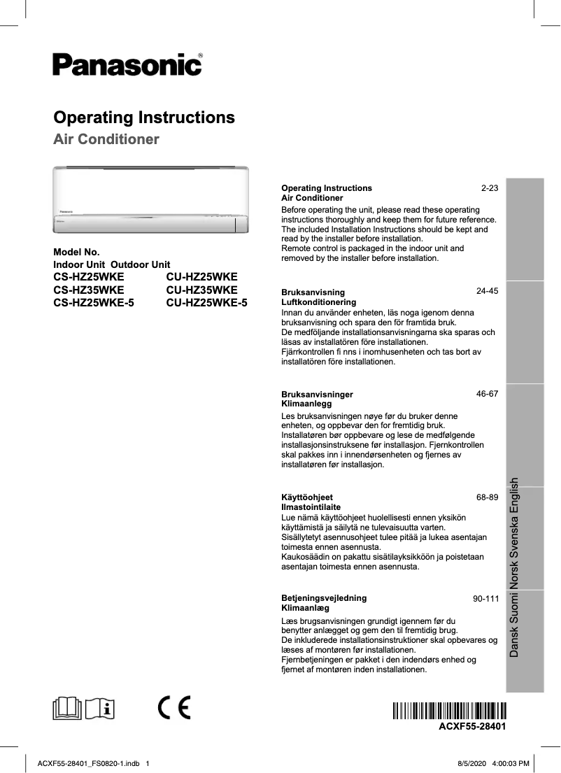 Imagen de la primera página del manual del dispositivo CU-HZ35WKE