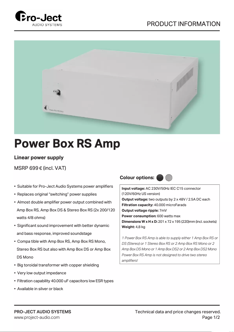 Imagen de la primera página del manual del dispositivo Power Box RS Amp