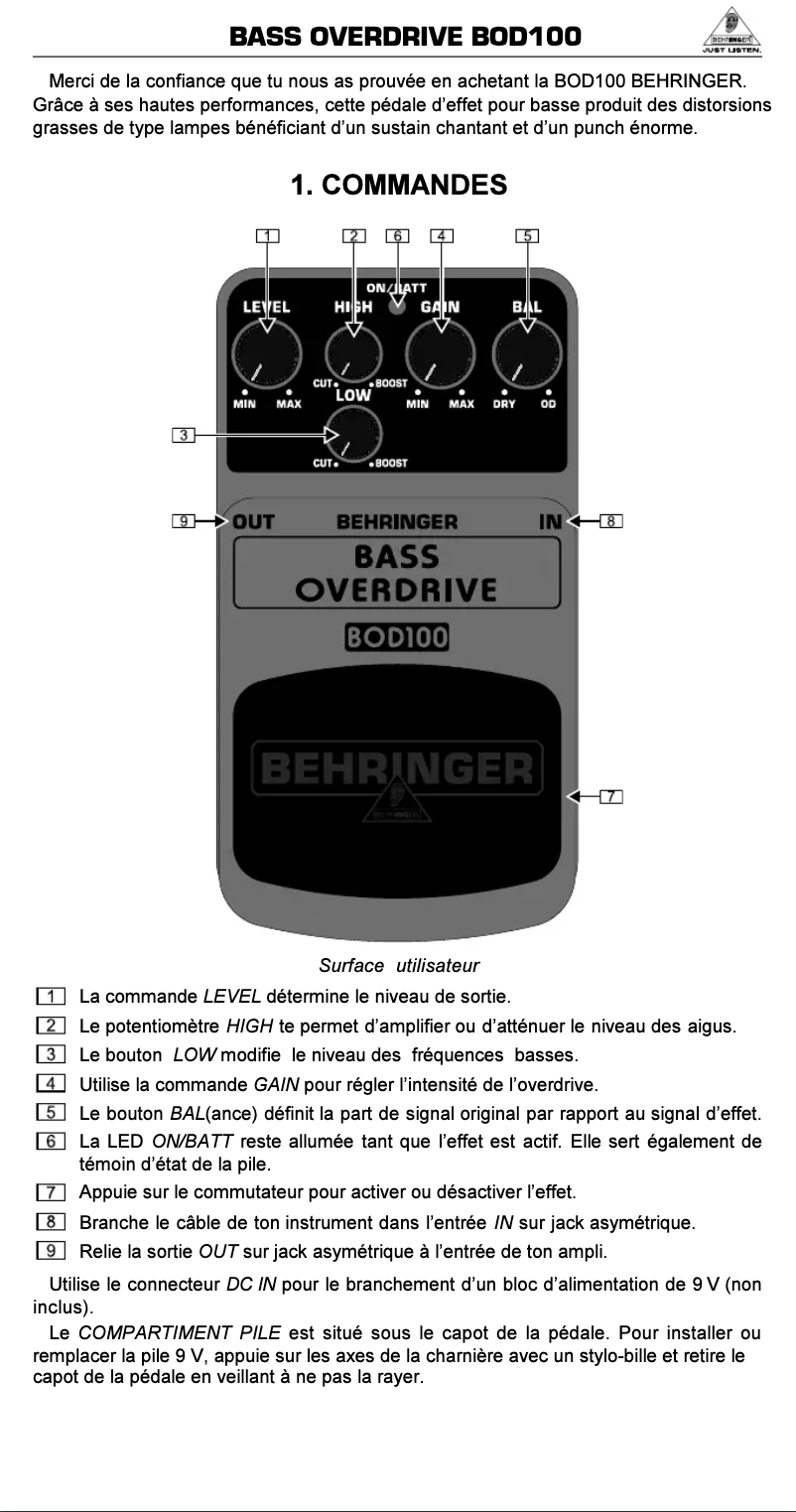Imagen de la primera página del manual del dispositivo Bass Overdrive BOD100