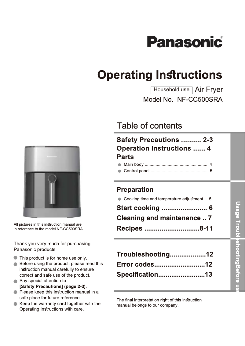 Imagen de la primera página del manual del dispositivo NF-CC500SRA