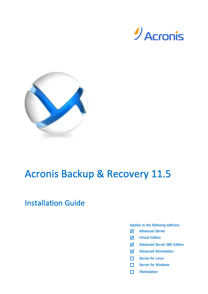 Imagen de la primera página del manual del dispositivo Backup & Recovery 11.5