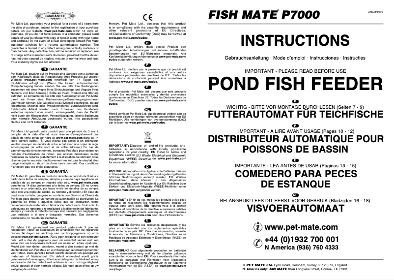 Página nº 1 - Manual de usuario Closer Pets Fish Mate P7000