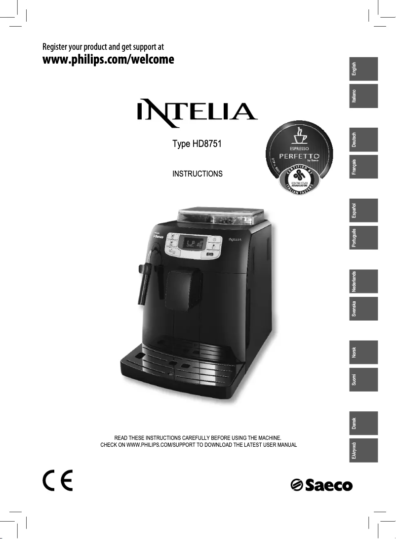 Página 1 del manual Guía de inicio rápido Philips Saeco Intelia HD8751