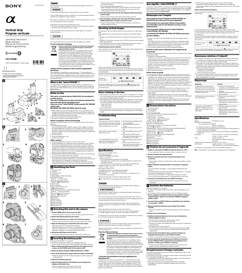 Imagen de la primera página del manual del dispositivo VG-C70AM